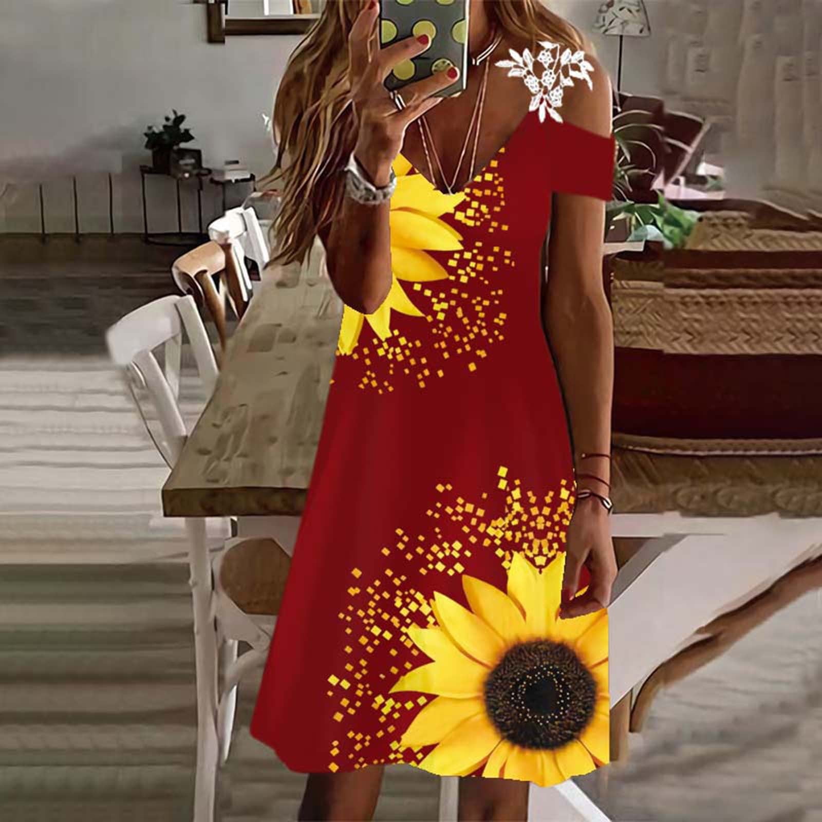 Dyfzdhu Summer Dresses For Women Casual Summer T Shirt Dress Print ...