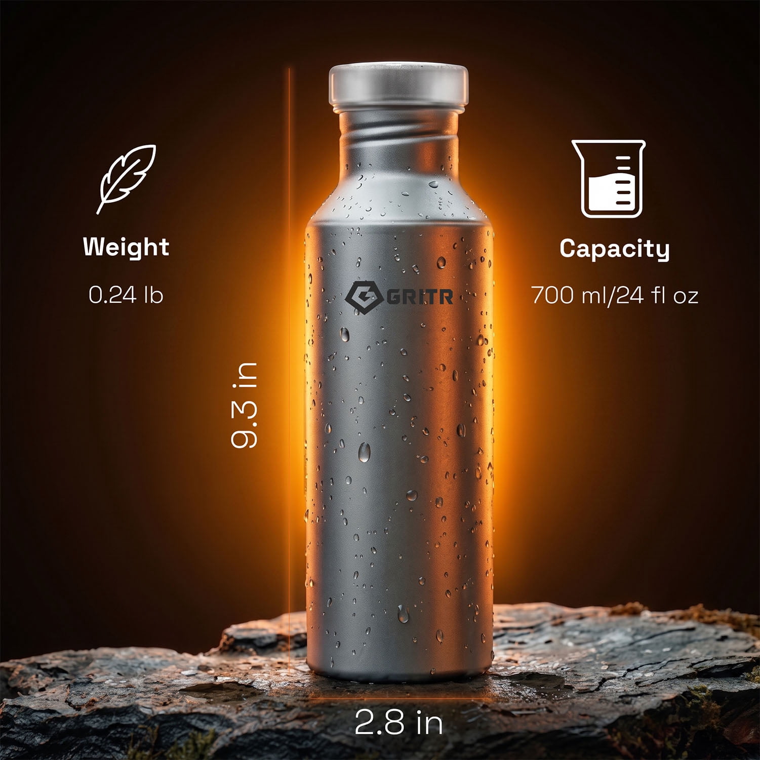 GRITR Titanium Ultralight Leakproof Reusable Sport Water Bottle, 24 fl oz