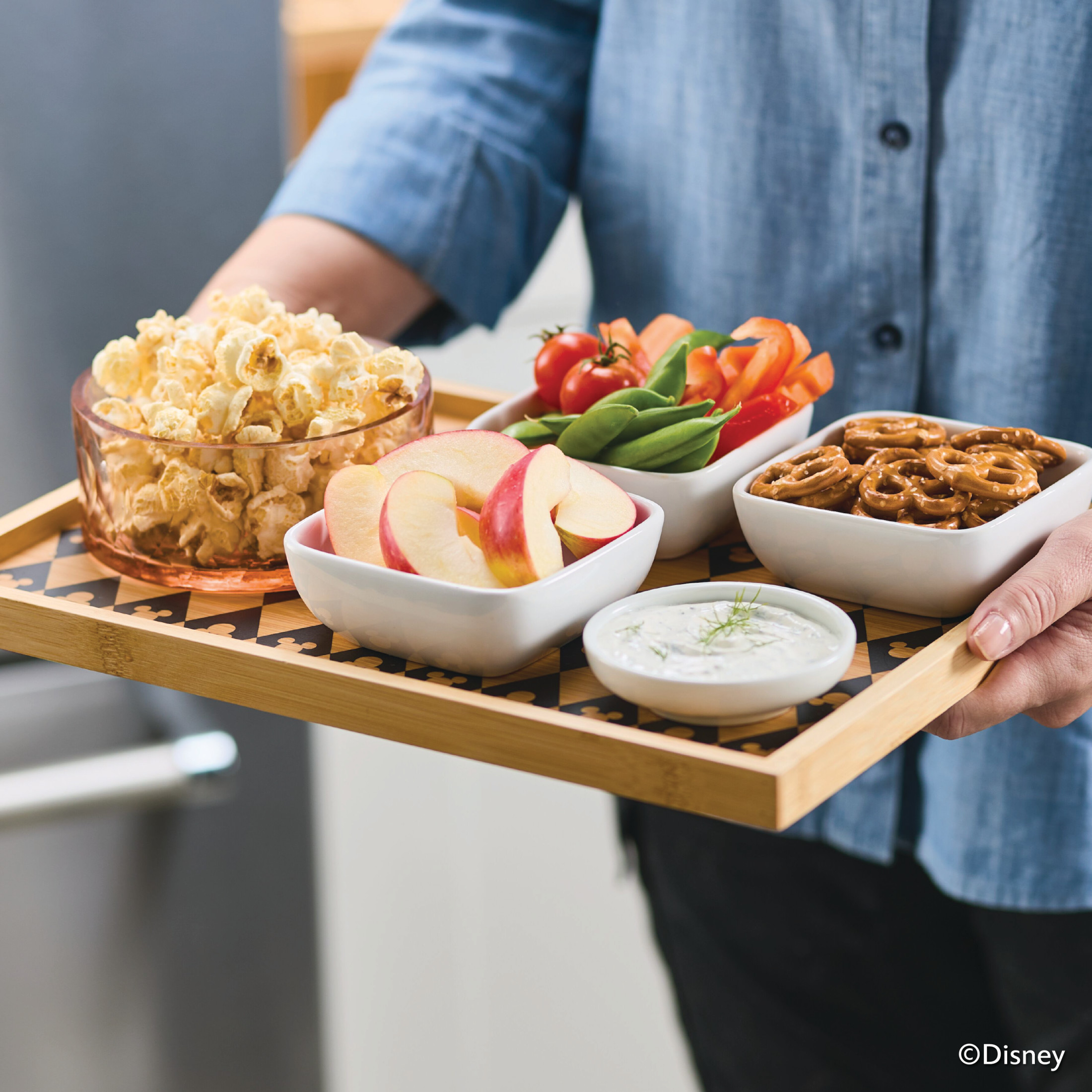 Disney Home Monochrome 13.7 Inch x 10.2 Inch, Large Serving Tray features Mickey’s iconic silhouette, Bamboo