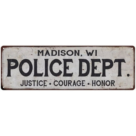 MADISON, WI POLICE DEPT. Home Decor Metal Sign Gift 8x24