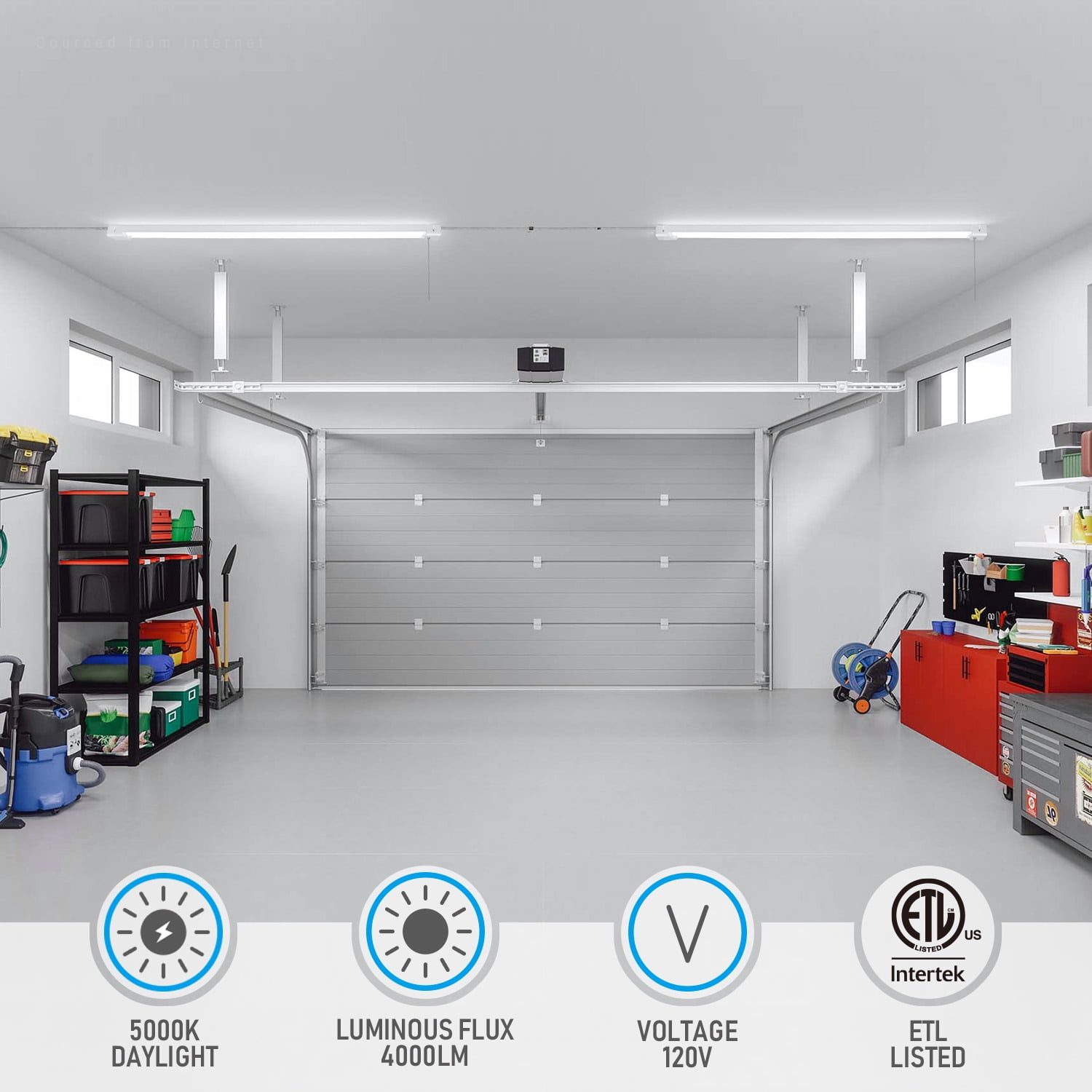 4 Pack LED Shop Light for Garage 4ft, Linkable, 5000K Daylight, 40W, Surface Mount & Suspended Mount