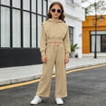 thumbnail image 2 of Xijirk Girls Outfits Casual Two Piece Set Hooded Jacket and Straight Leg Pants Coordinated Outfit for Fall Seasons Comfortable Loungewear and Relaxing Daily Wear,Brown,5-6 Years, 2 of 4