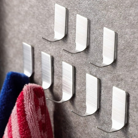 

Adhesive Hooks – 8 Packs Wall Hooks Self Adhesive Hook Heavy Duty Stick on Bathroom Kitchen Stainless Steel