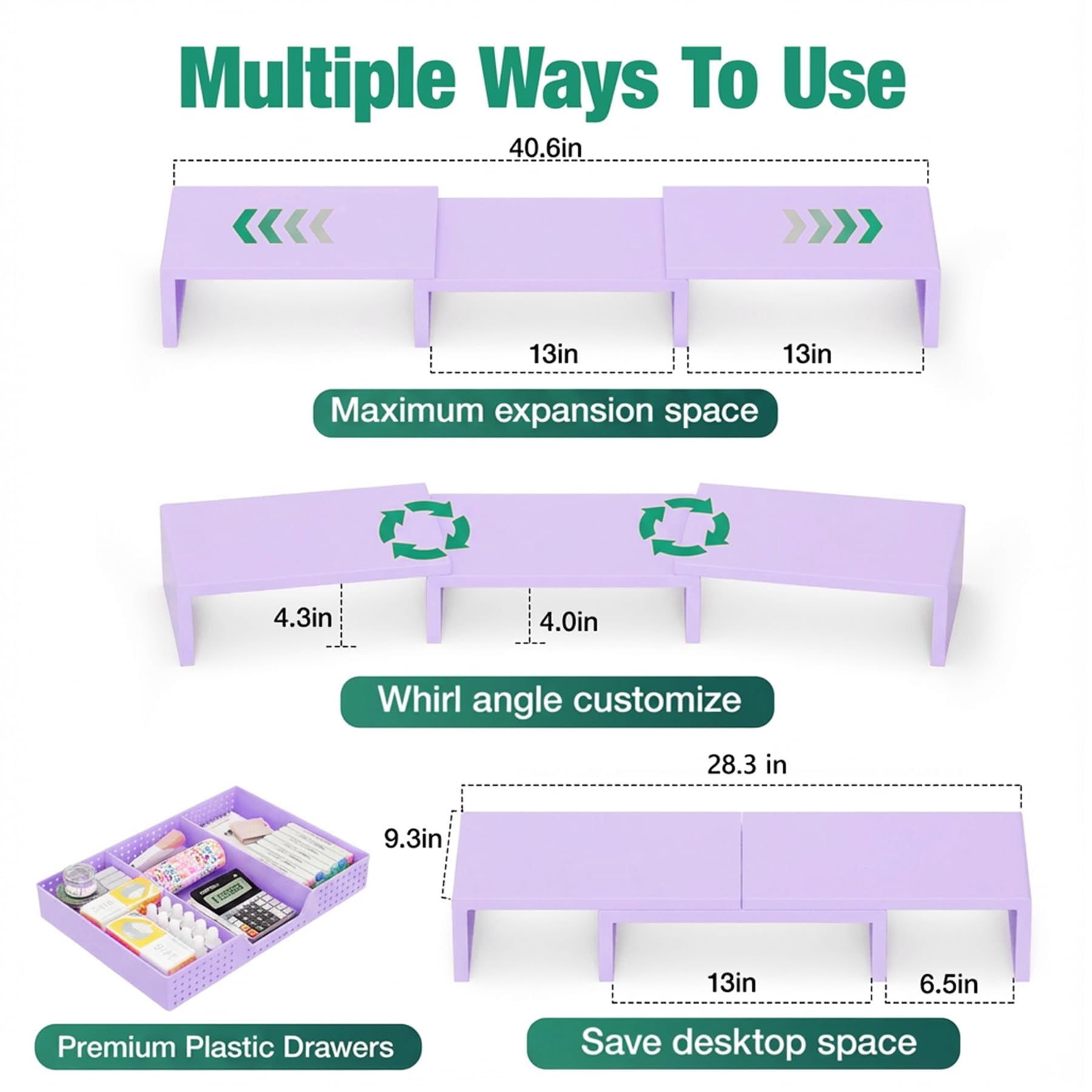 Dual Computer Monitor Stand Riser With Drawer  Workspace Desk Organizer Office Supplies Accessories For Women Purple