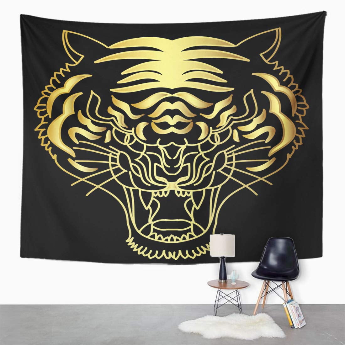 Ufaezu Thailand Gold Tiger On Black Tattoo Design Abstract Big Wall Art Hanging Tapestry Home Decor For Living Room Bedroom Dorm 51x60 Inch Walmart Com Walmart Com