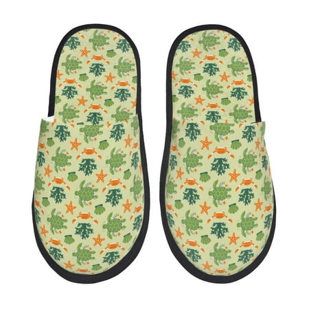 Balery Sea Turtle Slient Indoor Furry Fleece Comfort House Shoes Soft Non-Slip Home Shoes Cotton slippers House Slippers-- Large