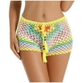 thumbnail image 2 of YVNAURA Womens Crochet Cover Up Shorts Knitted Hollow Out High Waist Drawstring Bikini Swimsuit Cover Ups Beach Bathing Suit Bottoms for Summer Pool Vacation,Yellow,L, 2 of 8