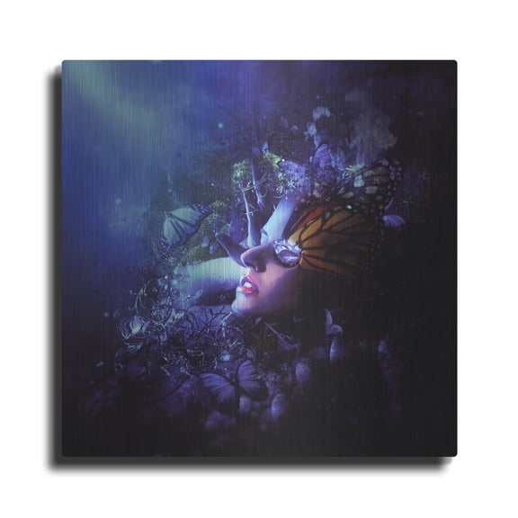 Luxe Metal Art 'Last Travel of the Butterflies' by Mario Sanchez Nevado, Metal Wall Art, 36"x36"