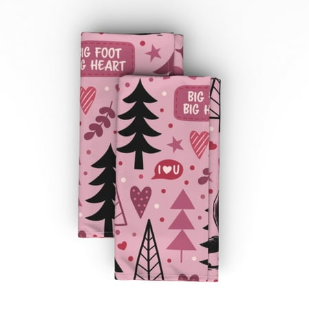 

Cotton Sateen Dinner Napkins (Set of 2) - Valentine Bigfoot Big Heart Sasquatch Valentines Day Forest Pink Hearts Mythical Monster Boxers Print Cloth Dinner Napkins by Spoonflower