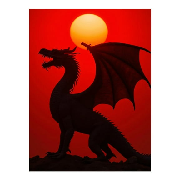 Diamond Art Kit for Adults, Dragon Silhouette Sunset Scene Diamond Painting for Adults Beginners, DIY Diamond Art Painting Kits, 5D Diamond Painting Crafts for Home Decor 12x16 Frameless