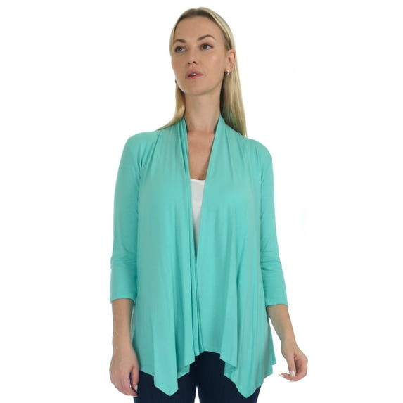Simply Ravishing Women's Basic Assymetrical 3/4 Sleeve Open Drape Cardigan, Small, Peppermint