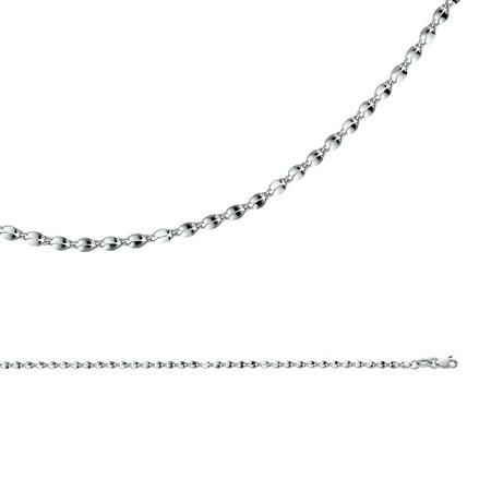 Double Link Link Necklace (Mirror Chain Solid 14k White Gold Necklace Curved Double Link Hollow Polished Light, 2.2 mm - 16,18,20,22,24)