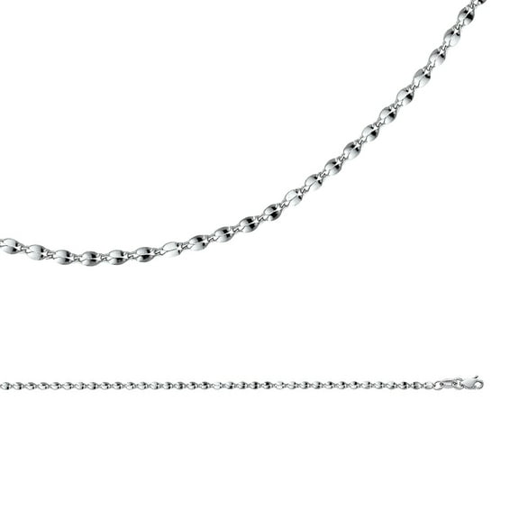 Mirror Chain Solid 14k White Gold Necklace Curved Double Link Hollow Polished Light, 2.2 mm - 16,18,20,22,24 inch