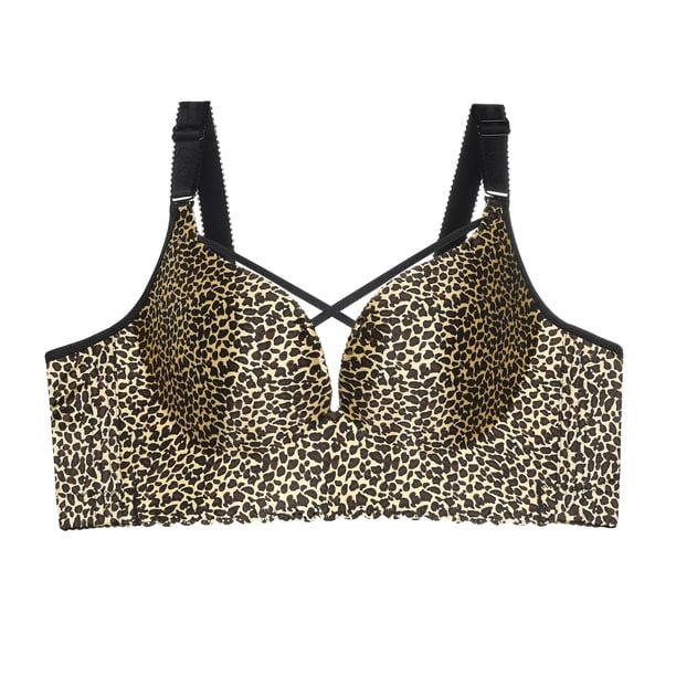 Plus Size Bras for Women Wireless Full Coverage Figure Minimizer Wirefree Bra Yellow Leopard E 40