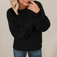 thumbnail image 3 of Women's Fashion Casual Round Neck Long Sleeve Cable Knit Sweater Top for Fall and Winter, Cozy and Classic, Perfect for Cool Weather,Black,Size L, 3 of 6