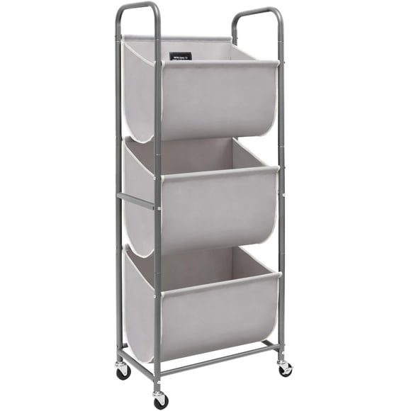 Cesto de ropa Storage Maniac de 120 litros con ruedas, gris, 3 niveles