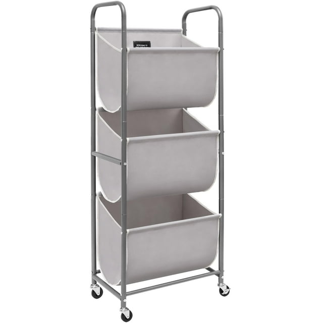 Cesto de ropa Storage Maniac de 120 litros con ruedas, gris, 3 niveles