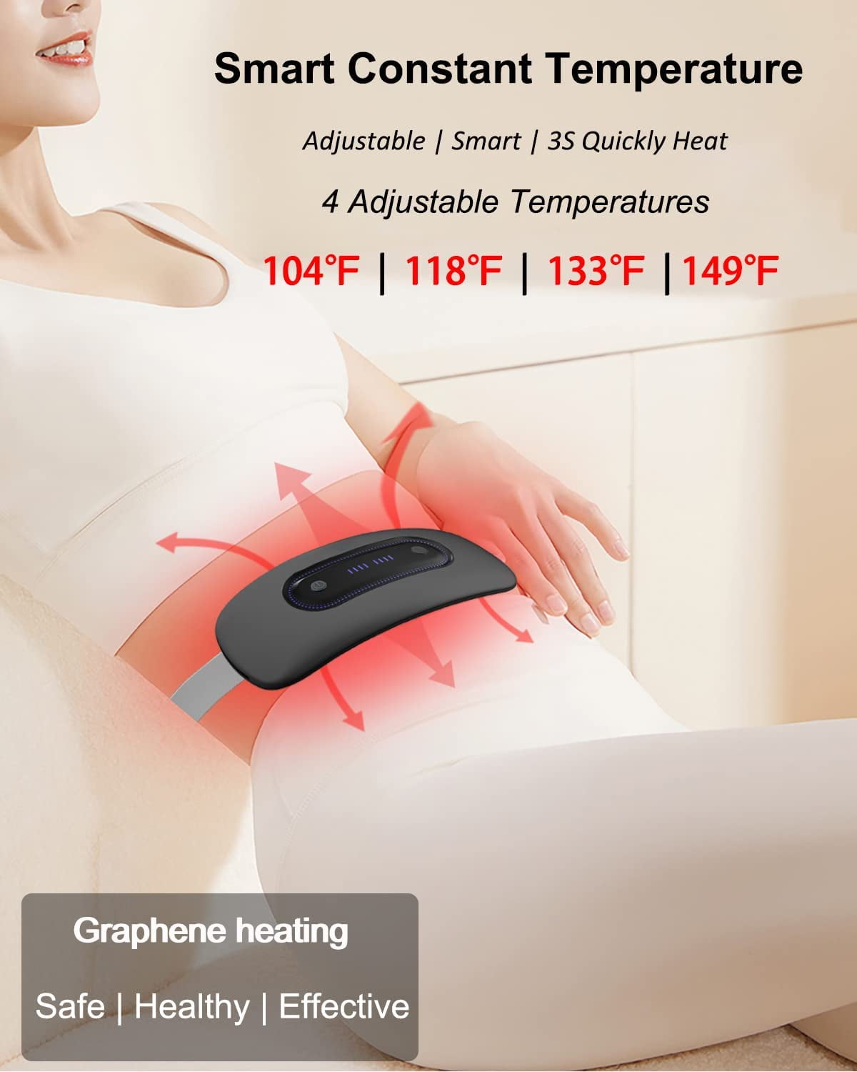 Yeamon Portable Heating Pad for Menstrual Cramps Relief, Cordless Heating Pad for Stomach Pain with 4 Heat Levels and 4 Massage Modes, Fast Large Heating Belly Wrap Belt,Gift for Women ,Black