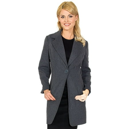 Buttoned Blazer - Alpine Swiss Stella Women's Wool Single Button Overcoat 7/8 Length Jacket Blazer Gray Medium