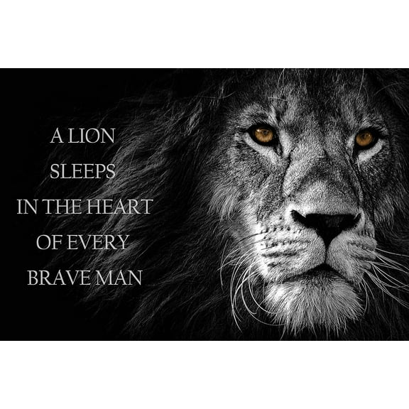 EzPosterPrints - Most Popular Lion Theme Quote Posters - Power Strength Brave Beast Motivational Quotes Poster Printing - Wall Art Print for Home Office - BRAVE-MAN - 18X12 inches