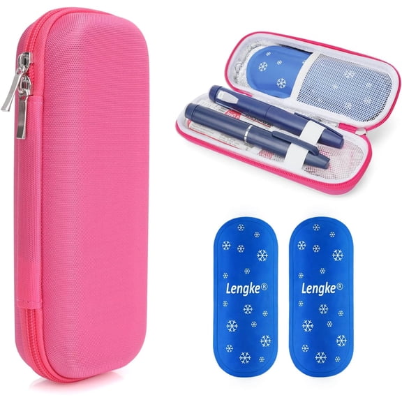 SUNMON Insulin Cooler Travel Case TSA Approved - Portable Medication Cooler Medical Bags for Daily Life, Peptide Travel Case with 2 Ice packs (Bright Pink)