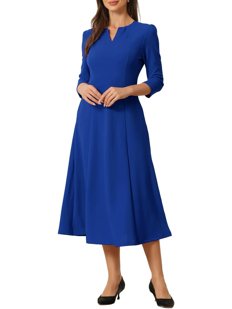 INSPIRE CHIC Women's Work Dress A Line 3/4 Sleeves Elegant Midi Dress M  Royal Blue - Walmart.com