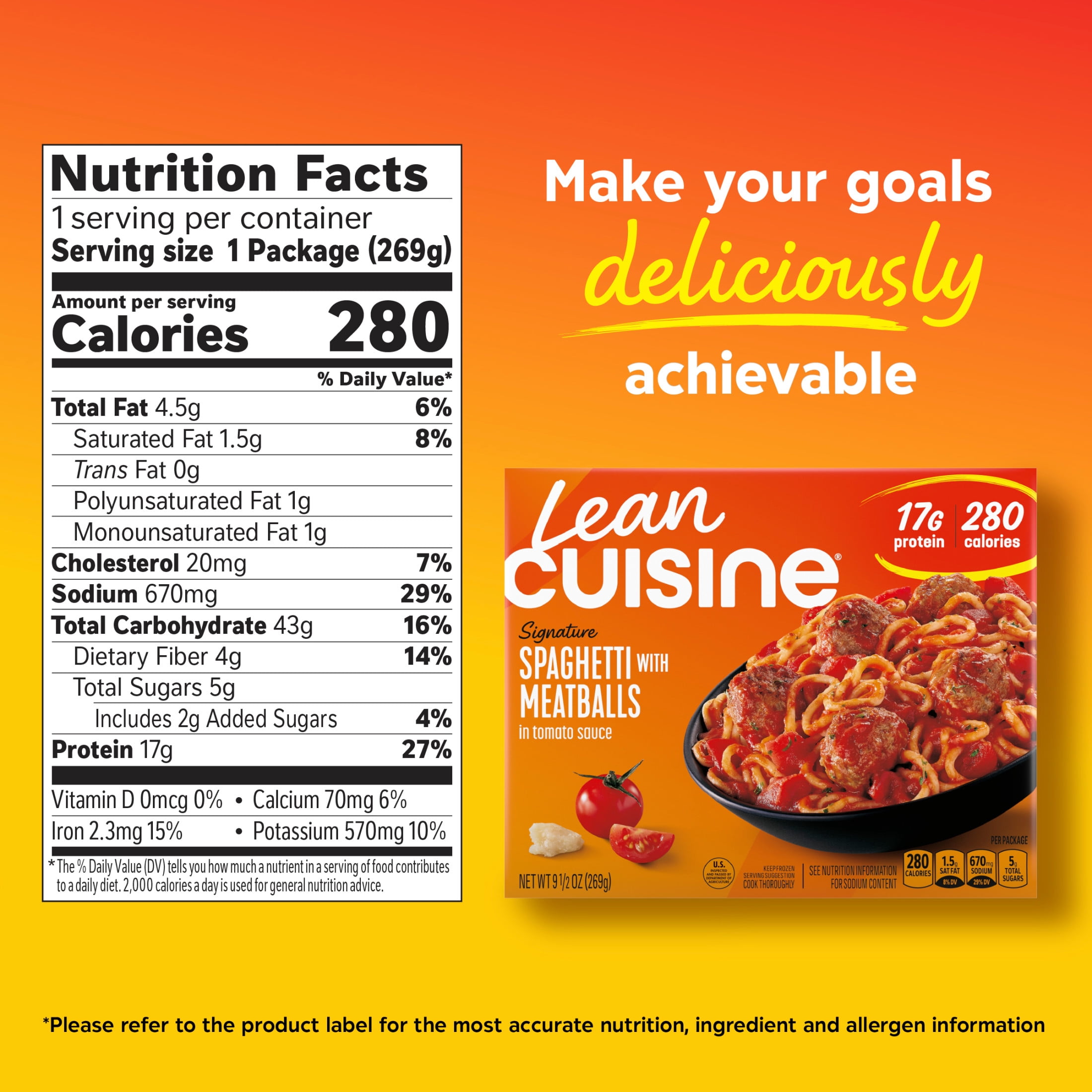 Lean Cuisine Spaghetti with Meatballs Microwave Meals for Lunch or Dinner, 9.5 oz (Frozen)