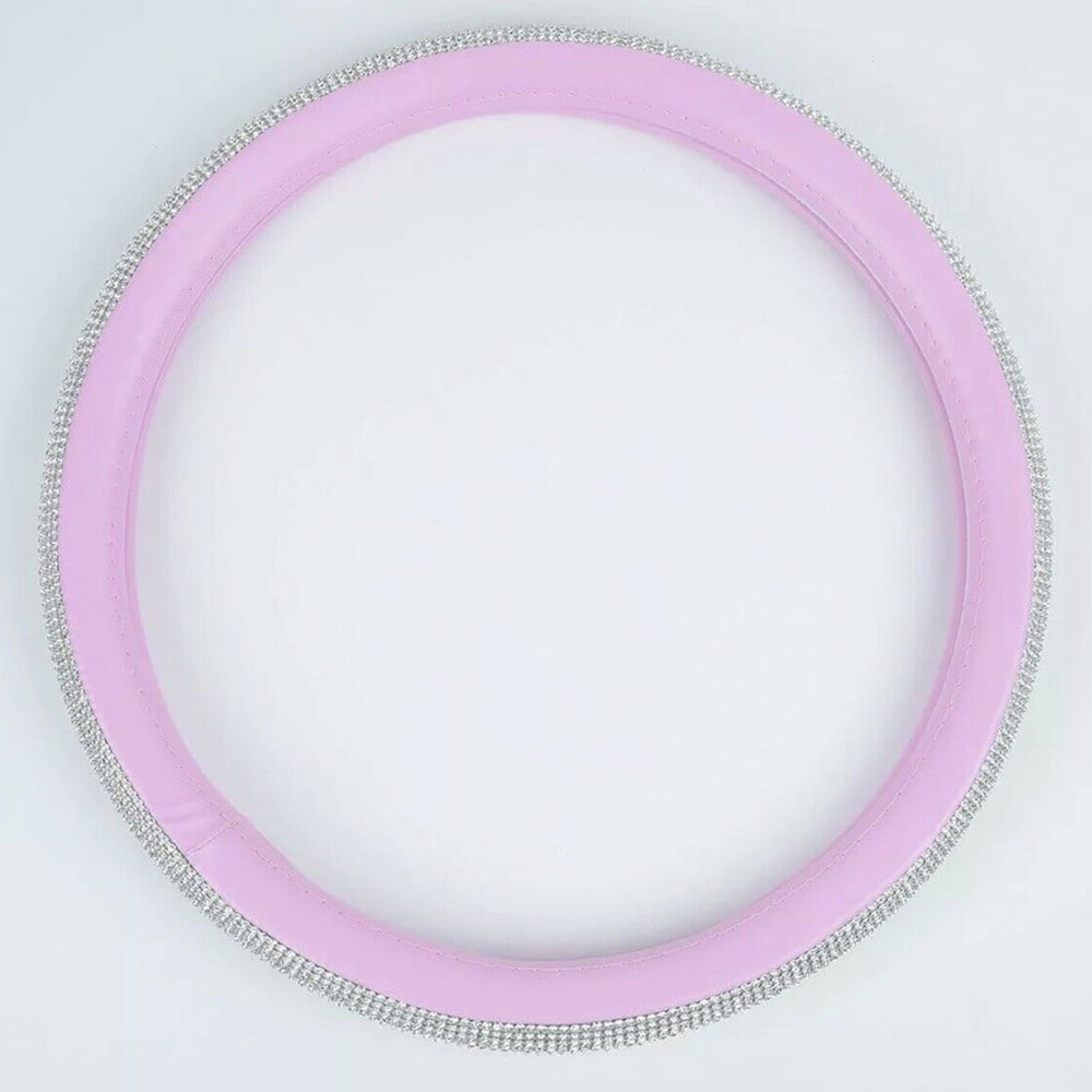 Crystal Rhinestones Steering Wheel Cover for Women Girls, Bling Diamond Pink Leather Steering Wheel Cover Universal 15 Inch Wheel Protector