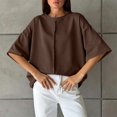 thumbnail image 3 of Iyufng Womens Crew Neck T-Shirt Front Vertical Seam Drop Shoulder Oversized Short Sleeve Loose Solid Casual Daily Top, 3 of 7