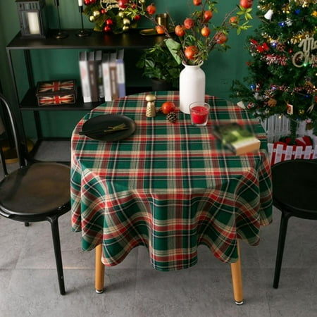 

Clearance! Retro Christmas Tablecloth American Plaid Tablecloth Plaid Linen Cotton Picnic Blanket Table Cover (Red and Green 35.43inch)