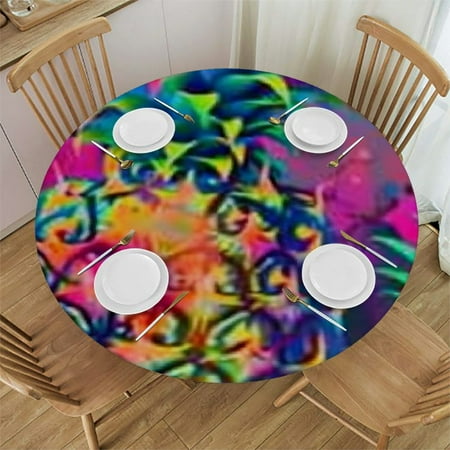 

Sheronv Pineapple Round Table Cloth Stain Resistant Washable Perfect for Indoor Outdoor Kitchen Dining Wedding Parties 100% Polyester with Elastic Edge Table Cover 54 -58