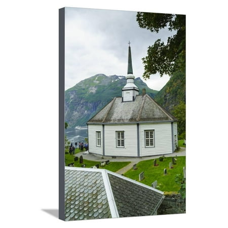 Small Octagonal Church in the Village of Geiranger, Norway, Scandinavia, Europe Stretched Canvas Print Wall Art By Amanda