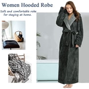 AMITOFO Long Hooded Robes for Women Luxurious Plush Bathrobes with Pockets & Waist Belt Full Length Bathrobe Winter Warm Sleepwear - L & Gray