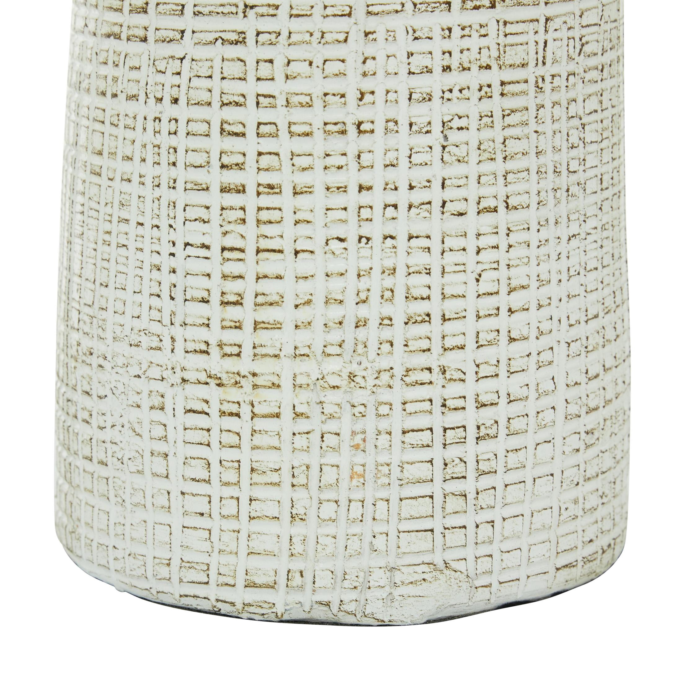 DecMode 17" Textured Crosshatch White Ceramic Vase with Crosshatch Design