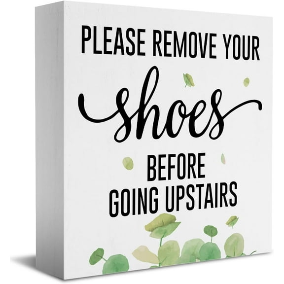 Zomyto 5x5 Inches Funny Please Remove Your Shoes Before Going Upstairs Wooden Box Sign Rustic Farmhouse Wood Box Sign Art Home Office Shelf Desk Present