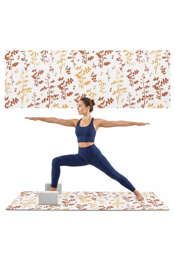 Yoga Mat Orange Leaves Yoga Mats with Strap & Shortage Bag Non Slip Workout Mats Absorbent Cushion Pad Farmhouse Leaf Branches Plants Exercise Mat for Yoga Pilates Stretching Home Gym 72"x24"
