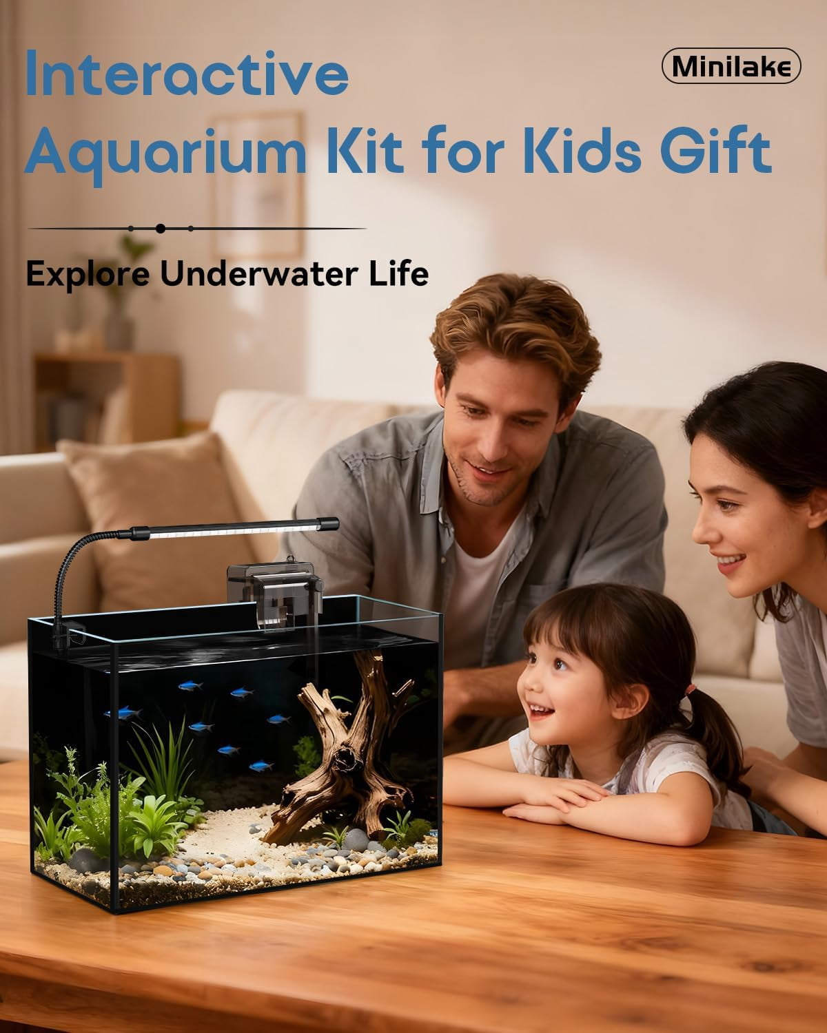 Glass Fish Tank Kit, 5 Gallon Betta Fish Tank Aquarium Starter Kit with Filter, Lights, Lid, for Betta, Goldfish, Small Fish or shrimg