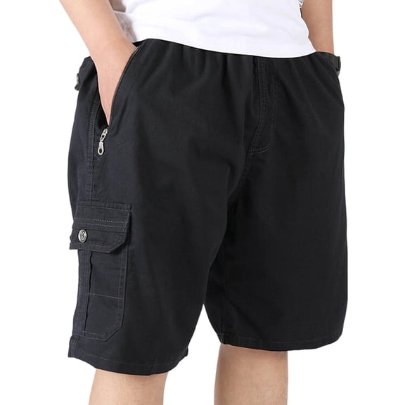 DPTALR Men's Summer Casual Sports Cargo Shorts, Loose Straight Fit Mid-Length with Multiple Pockets,Black,Big and Tall Men XXXXXL