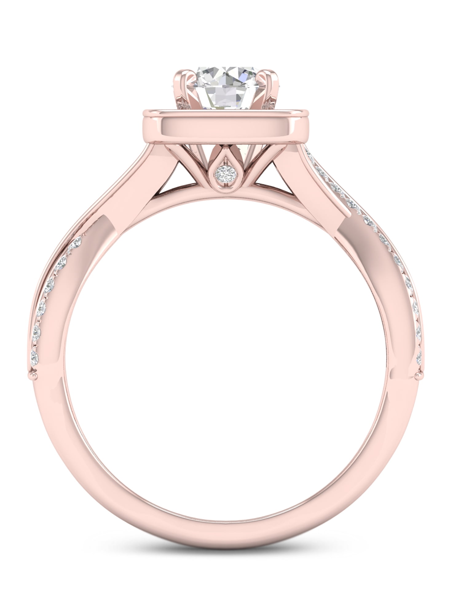 1 Carat T.W. Diamond Criss-Cross Shank Single Halo 14kt Rose Gold Engagement Ring