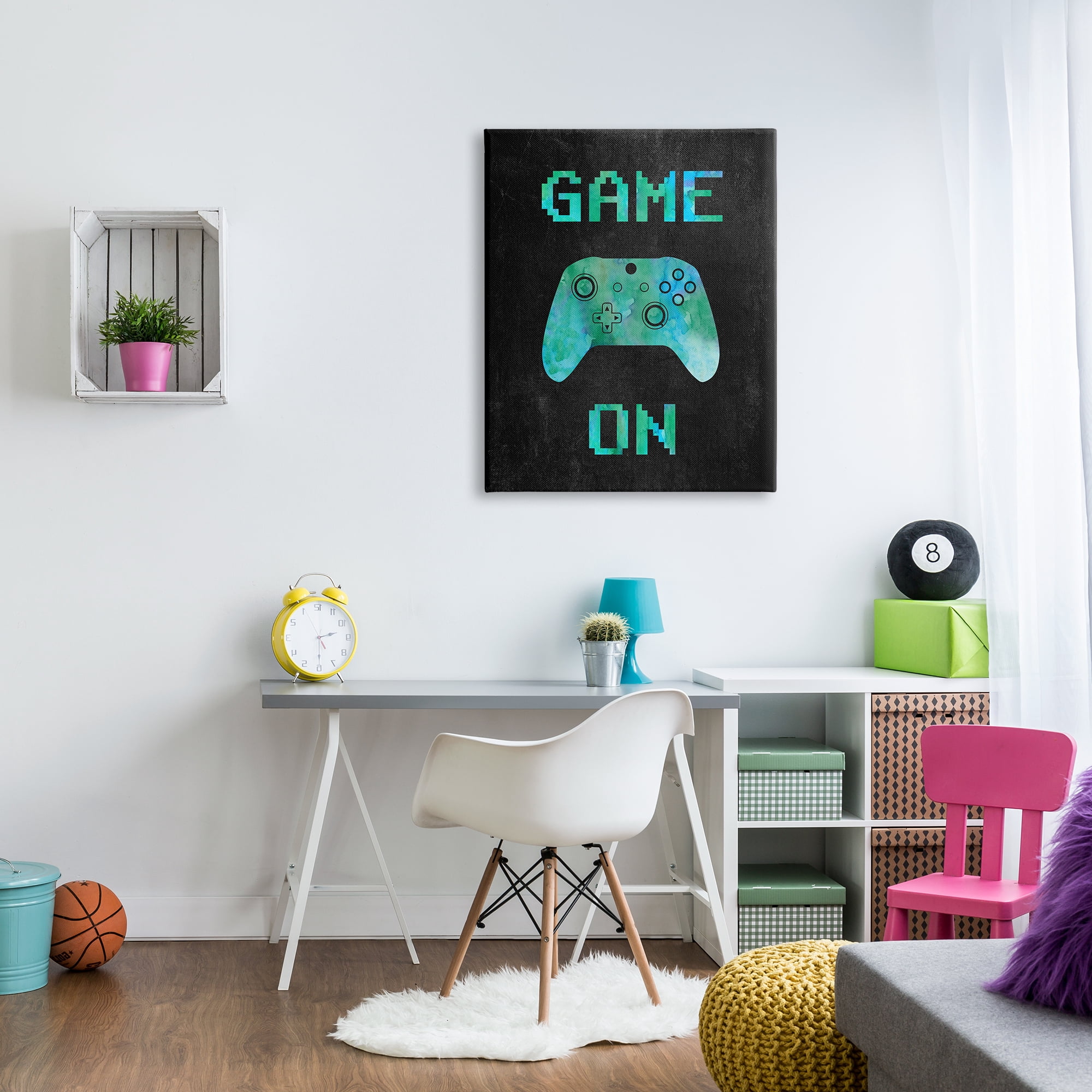 Stupell Industries Pixel Game On Controller Art for Kids Painting Gallery Wrapped Canvas Art Print Wall Art, 30 x 40
