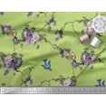 thumbnail image 3 of Soimoi Green Cotton Poplin Fabric Floral & Flowerpecker Bird Printed Fabric 1 Yard 58 Inch Wide, 3 of 3