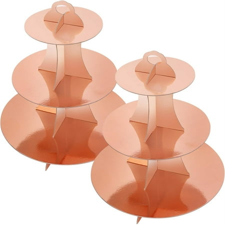 

Triani 2 Pack Cupcake Stand Tower 3-Tier Cardboard Cup Cake Display Dessert Holder Round Cardboard Cupcake Stand for 24 Cupcakes Suitable Anniversaries Decoration (Rose Gold)