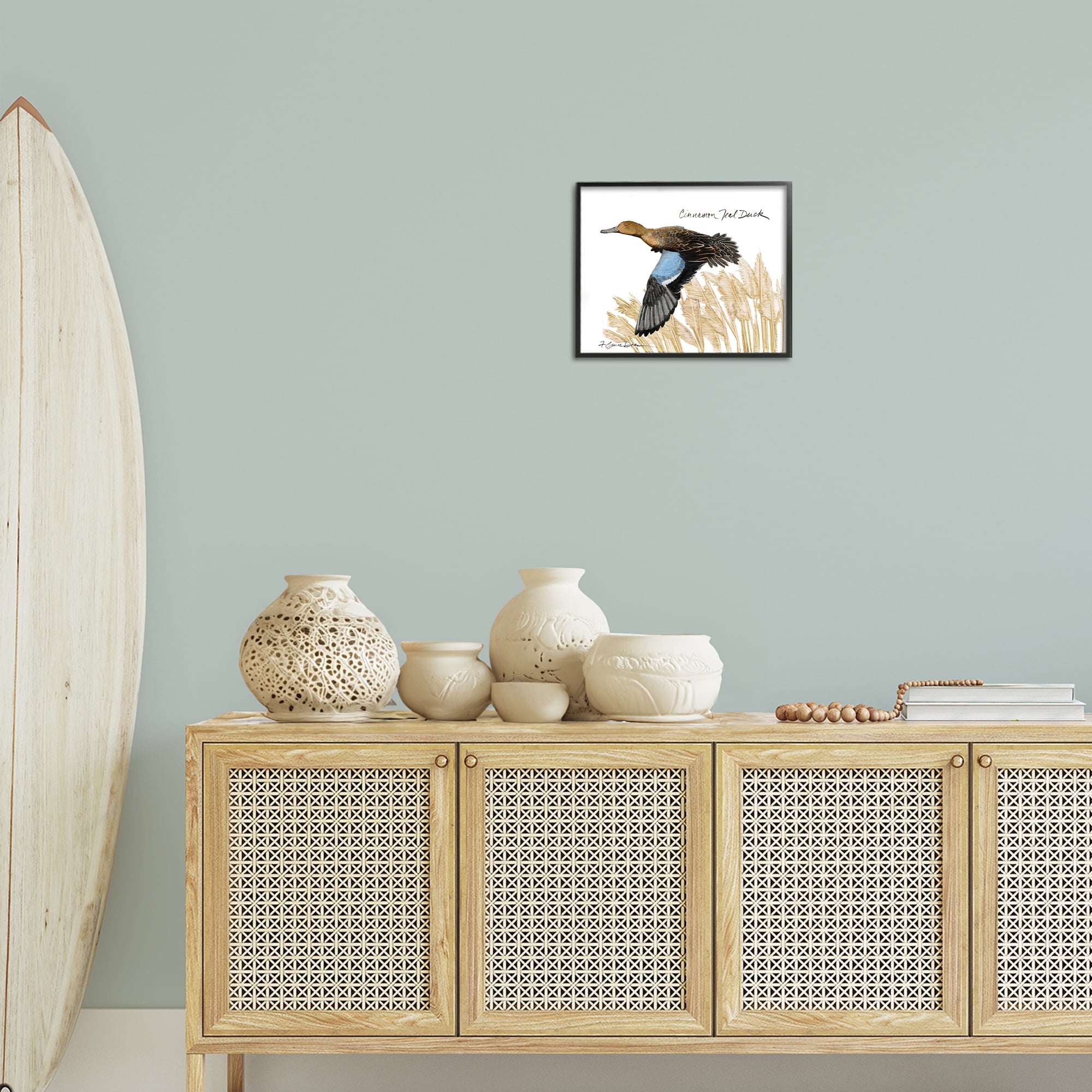 Stupell Industries Cinnamon Teal Duck Flying Animals & Insects Painting Black Framed Art Print Wall Art, 14 x 11