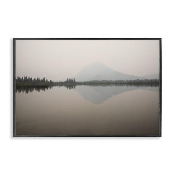 Stupell Industries Mountain Peak Reflecting Lake Landscape & Nature Photography Black Framed Art Print Wall Art, 18 x 12