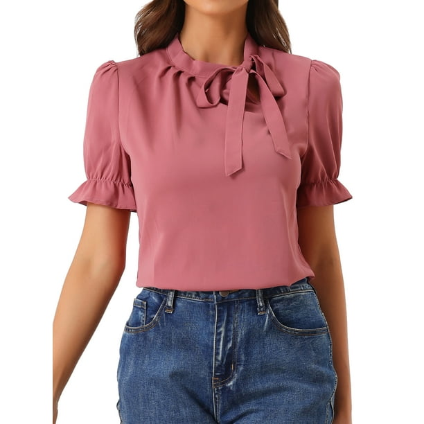 Top Elegante De BluDe ManCorDe OficiDe Las Camisas Del Cuello De PajariDe Las Mujeres RoApagado XS