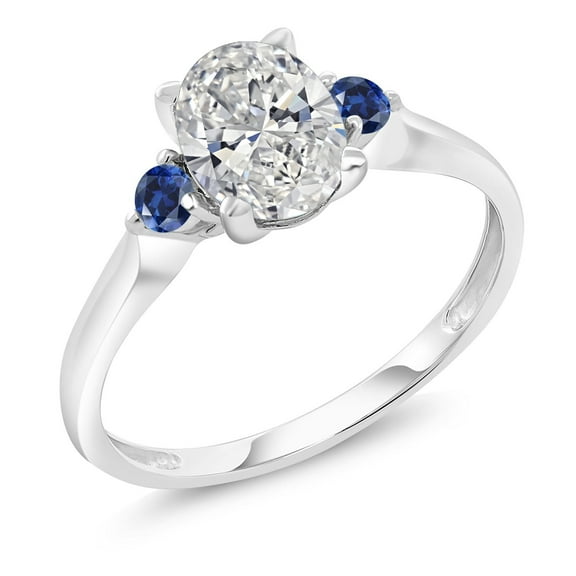 Gem Stone King 1.60 Cttw 10K White Gold IGI Certified Lab Grown Diamond and Created Sapphire Engagement Ring for Women | Center Oval 1.5 Ct Diamond | E-F Color | VS1-VS2 Clarity (Size 6)