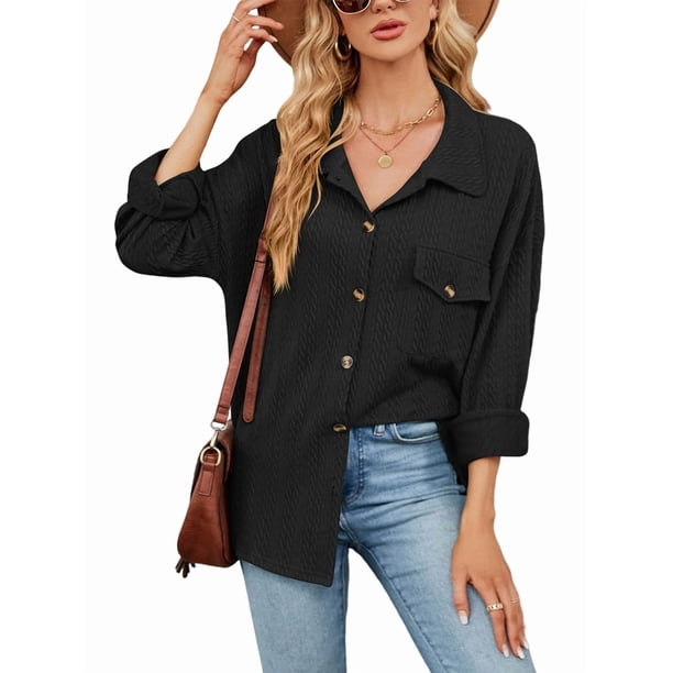 Blusas Informales de Larga Extragrandes con Botones y Cuello Halter para Mujer Negro XXL