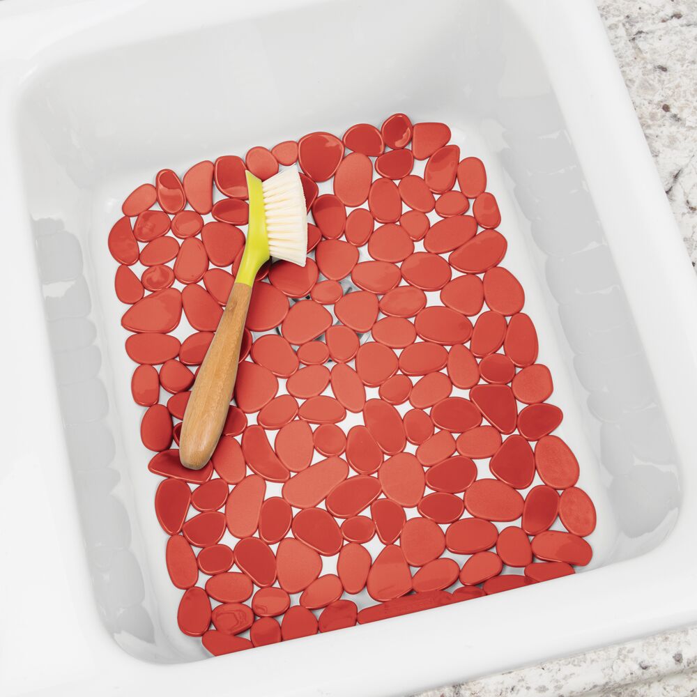 mDesign Plastic Kitchen Sink Protector Set - Pebble Design - Set of 3 - Red - image 2 of 8