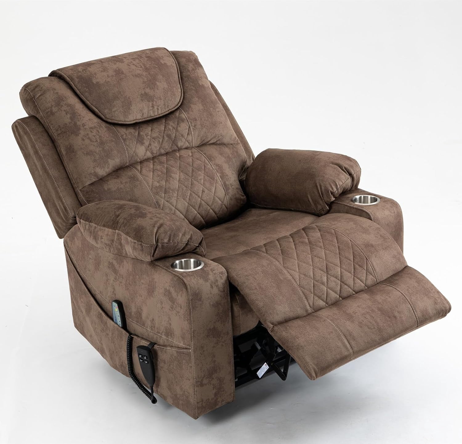 HSUNNS Recliner Lift Chairs for Elderly, 180 Degrees Lay Flat Recliner Chair with Heat and Massage and Cup Holder for Adults 400 lb Capacity (Brown Velvet)