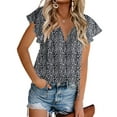 thumbnail image 6 of Women Floral Print V Neck Ruffle Short Sleeve Shirts Casual Summer Tops, 6 of 6